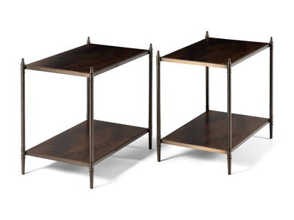 A Pair of Contemporary Bronze and Mahogany Side Tables: A Pair of Contemporary Bronze and Mahogany Side Tables Height 25 3/4 x width 18 x depth 28 1/2 inches.