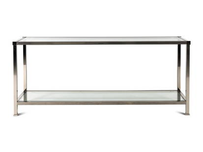 A John Boone Chromed Steel and Glass Console Table: A John Boone Chromed Steel and Glass Console Table Height 36 x width 84 1/2 x depth 20 1/2 inches.