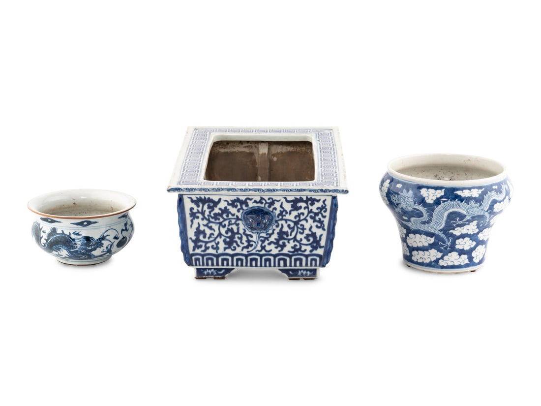 Three Chinese Blue and White Porcelain Planters (1 of 11)