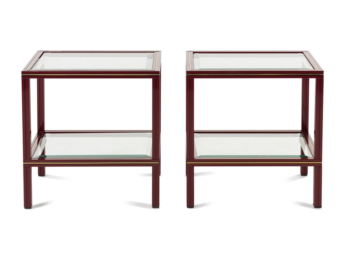A Pair of Pierre Vandel Lacquer and Glass Side Tables: A Pair of Pierre Vandel Lacquer and Glass Side Tables Paris, Late 20th Century Height 20 1/4 x width 16 x depth 19 1/2 inches.