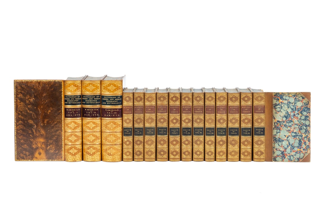 [GREEK HISTORY]. A group of 2 leather-bound works in 15 volumes relating to Greek history.: [GREEK HISTORY]. A group of 2 leather-bound works in 15 volumes relating to Greek history, comprising: SMITH, William, editor. Dictionary of Greek and Roman Mythology. London: John Murray, 1880. 3 vol