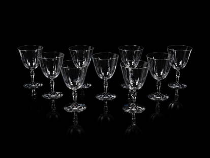 Nine Baccarat Clara Glass Goblets: Nine Baccarat Clara Glass Goblets 20th Century each with acid-etched Baccarat mark to underside. Height 6 1/8 inches.