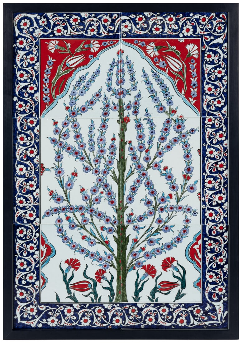 A Framed Set of Six Middle Eastern Glazed Earthenware Tiles (1 of 9)