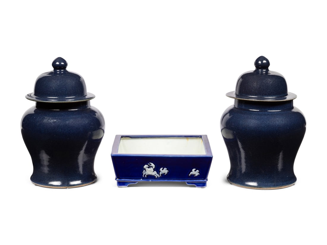 Three Chinese Blue Glazed Porcelain Wares (1 of 9)