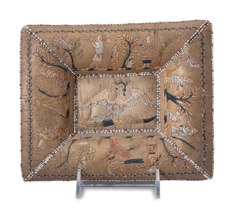 Huron Moose Embroidered Birchbark Tray (1 of 2)