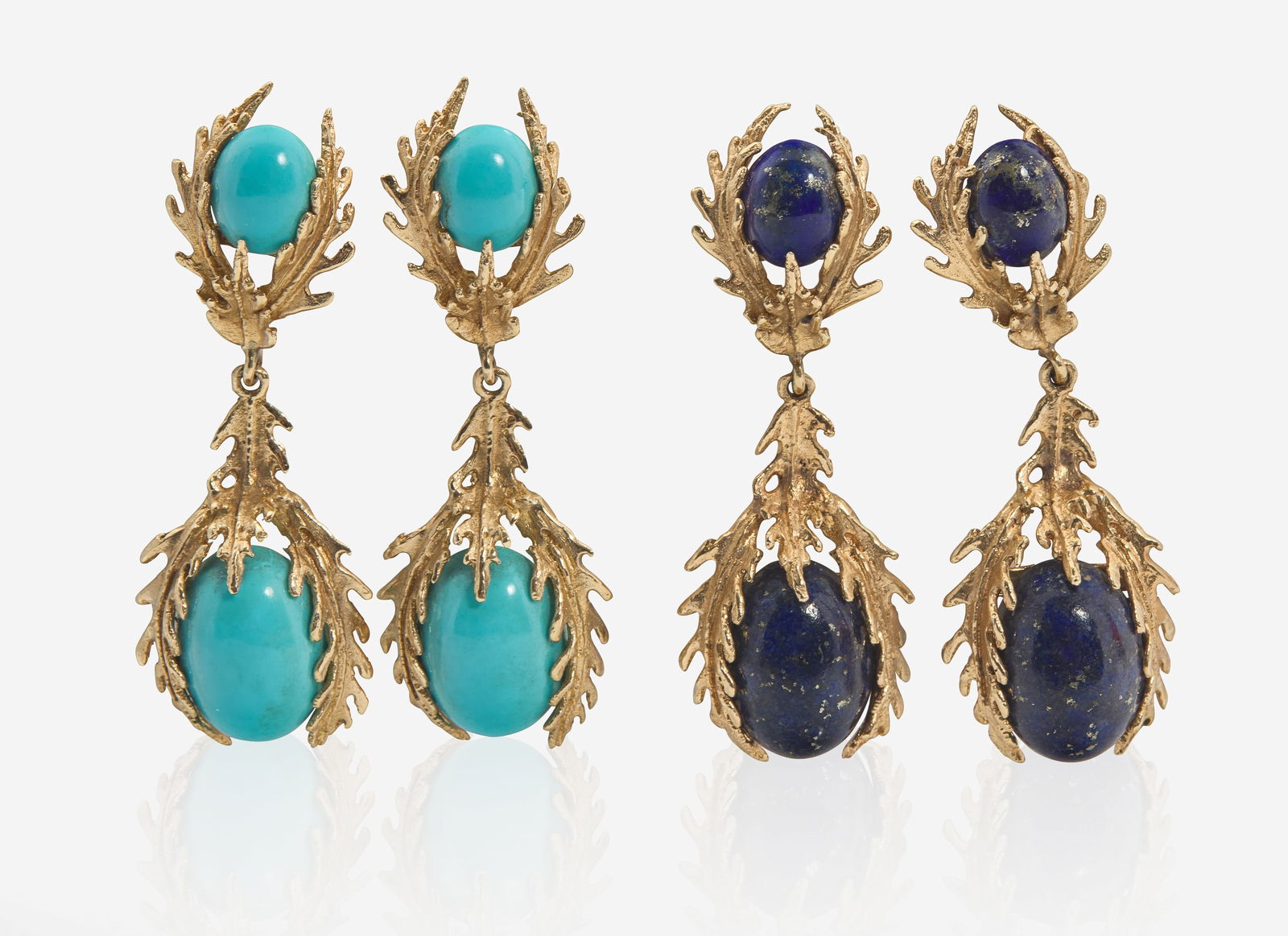 A Set of Matching 14K Yellow Gold and Organic Gemstone Earrings (1 of 1)