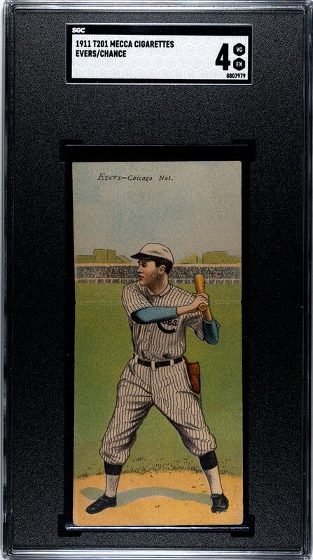 A 1911 Mecca Cigarettes T201 John Evers / Frank Chance Double Folder Baseball Card (SGC 4  VG/EX) (1 of 2)