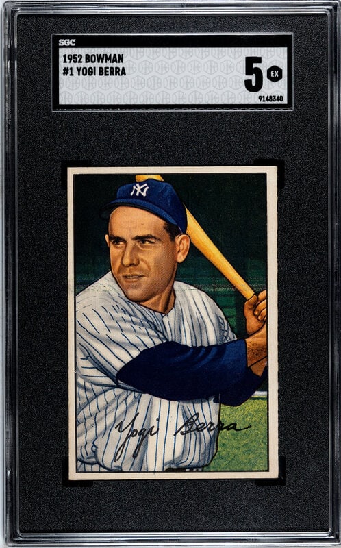 A 1952 Bowman Yogi Berra Baseball Card No. 1 (SGC 5 EX) (1 of 2)