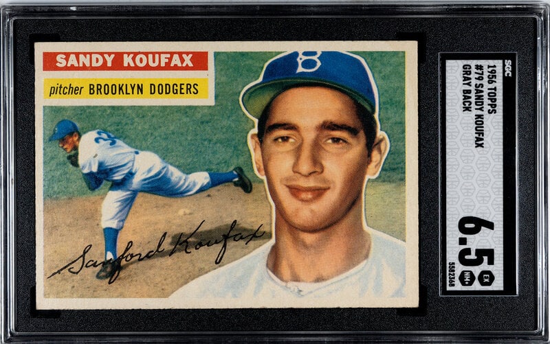 A 1956 Topps Sandy Koufax Gray Back Baseball Card No. 79 (SGC 6.5 EX/NM+) (1 of 2)