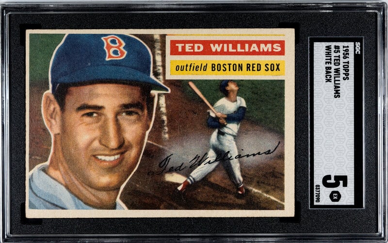 A 1956 Topps Ted Williams White Back Baseball Card No. 5 (SGC 5 EX) (1 of 2)