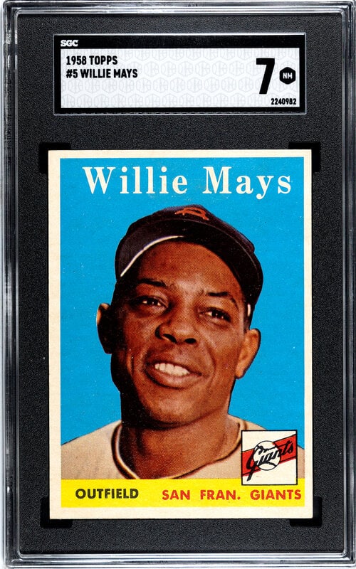 A 1958 Topps Willie Mays Baseball Card No. 5 (SGC 7 NRMT) (1 of 2)