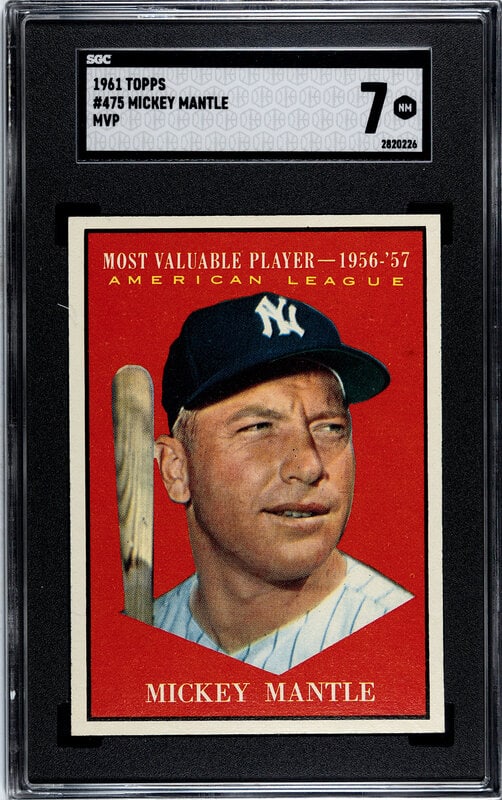 A 1961 Topps Mickey Mantle MVP Baseball Card No. 475 (SGC 7 NRMT) (1 of 2)