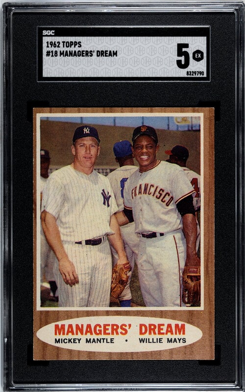 A 1962 Topps Mickey Mantle and Willie Mays Managers' Dream Baseball Card No. 18 (SGC 5 EX) (1 of 2)