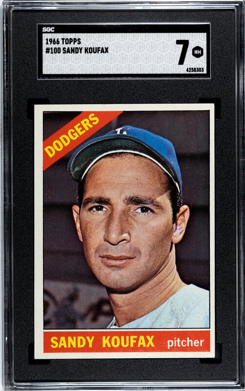 A 1966 Topps Sandy Koufax Baseball Card No. 100 (SGC 7 NRMT) (1 of 2)