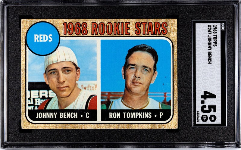 A 1968 Topps Johnny Bench Rookie Baseball Card No. 247 (SGC 4.5 VG-EX+) (1 of 2)