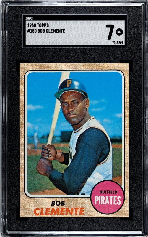 A 1968 Topps Roberto Clemente Baseball Card No. 150 (SGC 7 NRMT) (1 of 2)