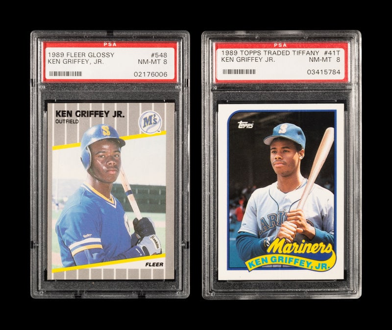 A Group of 1989 Topps Traded Tiffany and Fleer Glossy Ken Griffey Jr. PSA Graded Cards; (1 of 3)