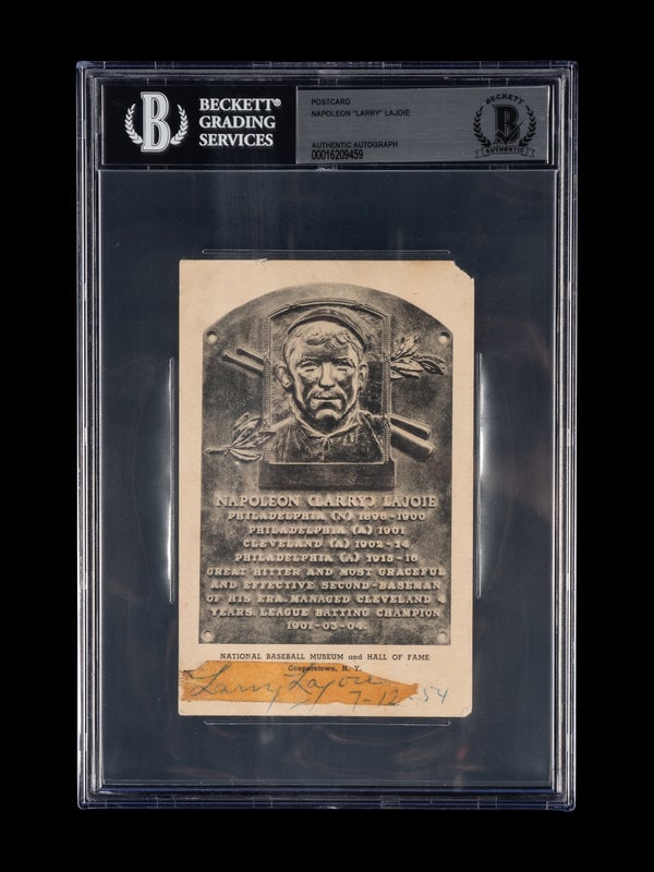 A Napoleon Lajoie Signed Autograph Hall of Fame Postcard (Beckett Authentication Services Encapsulat (1 of 2)