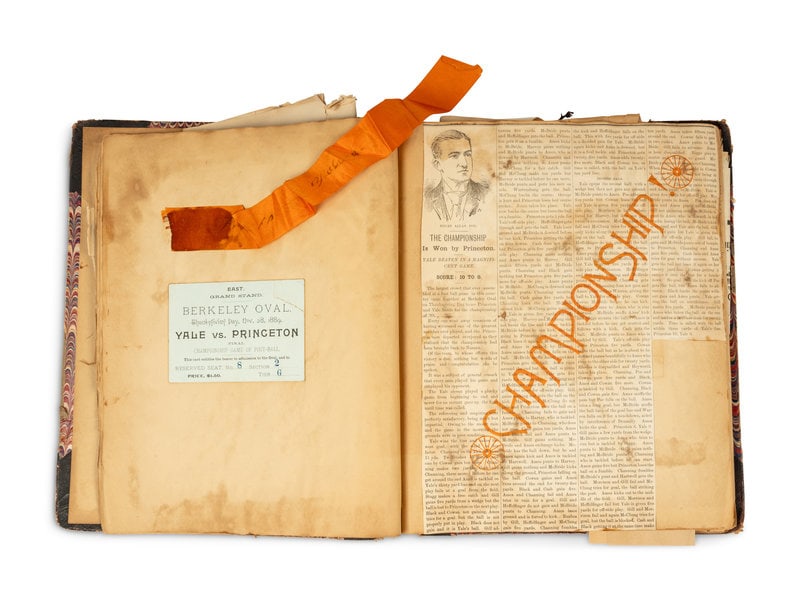 A Historical Princeton Scrapbook Featuring Princeton vs. Yale Nov. 28 Championship Game Football Tic: A Historical Princeton Scrapbook Featuring Princeton vs. Yale Nov. 28 Championship Game Football Ticket at Berkely Oval, ca. 1889-90 featuring assorted keepsakes from activities during one student's y