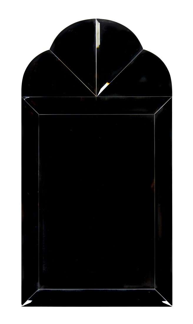 A Venetian Mirror, La Barge, Height 47 1/2 x widt: A Venetian Mirror, La Barge, having a lobed cornice over the rectangular beveled plate. Height 47 1/2 x width 25 inches. Property from the Estate of Babette J. Potter, Chicago, Illinois