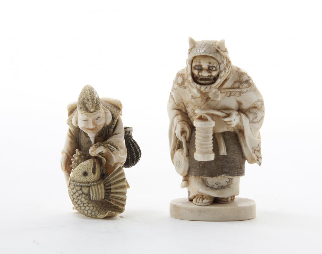 Two Japanese Ivory Netsuke, Height of tallest 2 1: Two Japanese Ivory Netsuke, of traditional form. Height of tallest 2 1/4 inches. Property from the Estate of Babette J. Potter, Chicago, Illinois