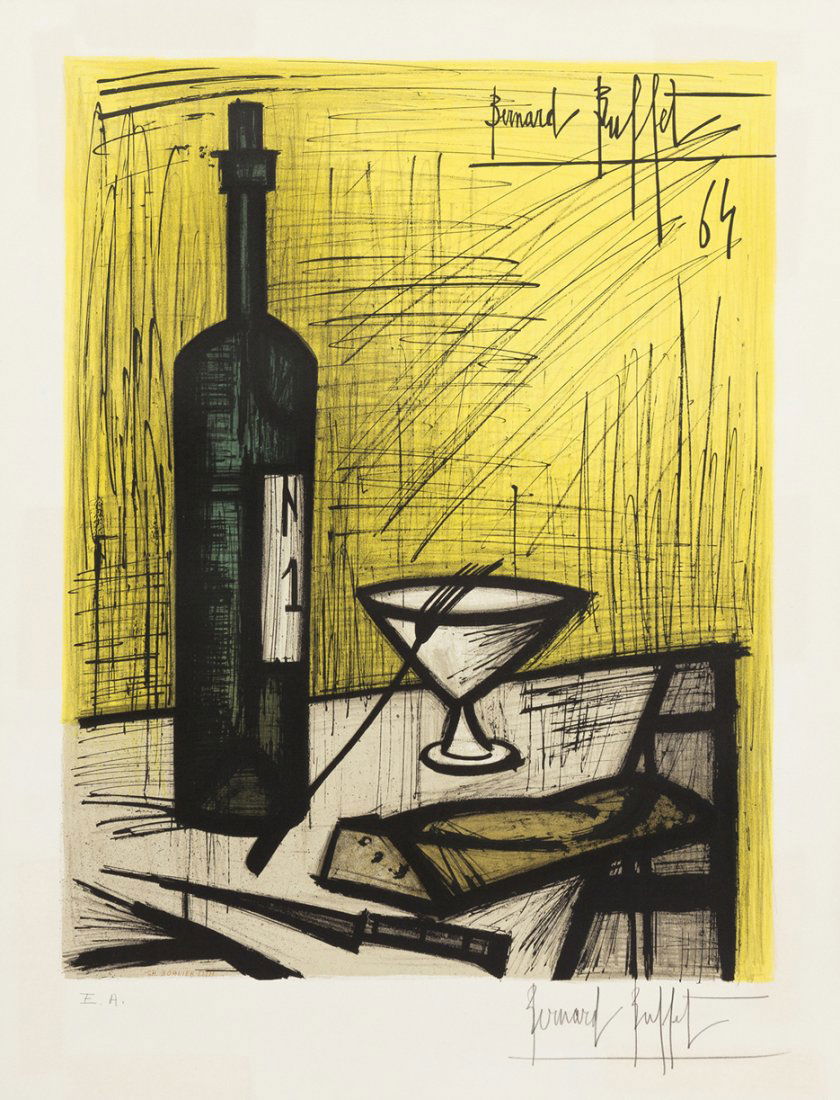 Bernard Buffet, (French, 1928-1999), Le Pain et L: Bernard Buffet (French, 1928-1999) Le Pain et Levin serigraph signed Bernard Buffet (lower right) 11 x 8 1/4 inches. Property from the Collection of Mr. Kent Anderson, Milwaukee, Wisc