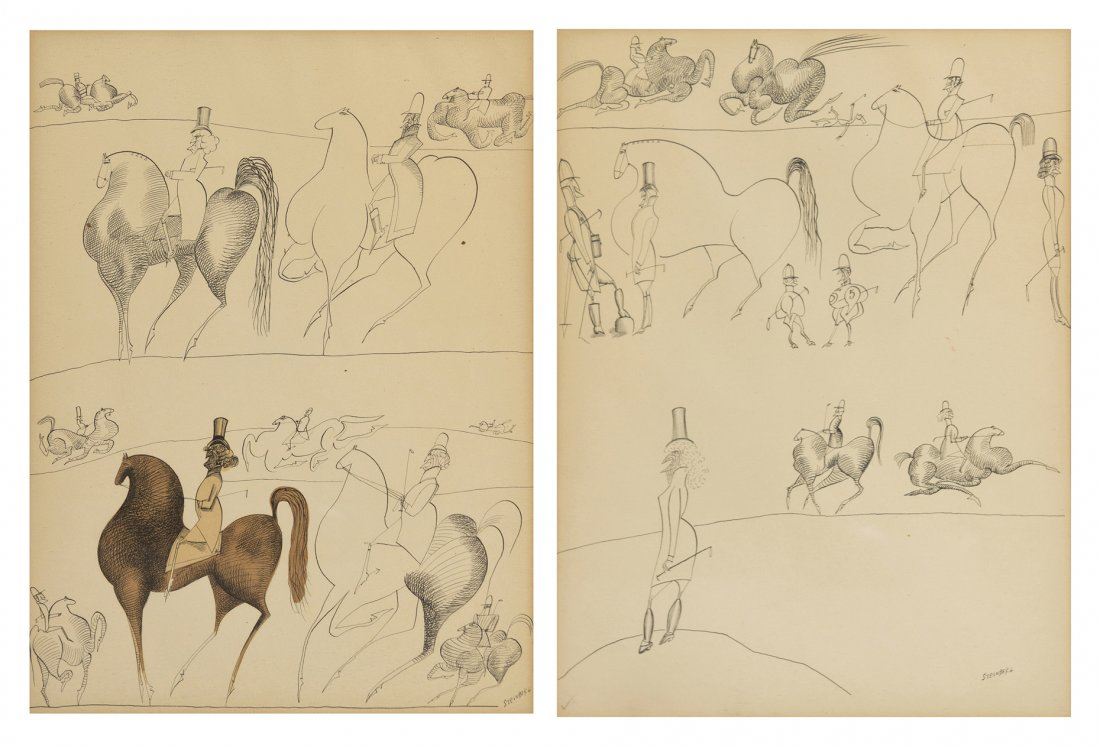 Saul Steinberg, (American, 1914-1999), Men on Hor: Saul Steinberg (American, 1914-1999) Men on Horseback (a pair of works) reproductions 14 1/2 x 10 1/2 inches.