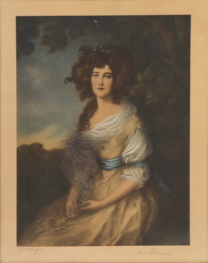 Thomas Gainsborough, (British, 1727-1788), Mrs. S: Thomas Gainsborough (British, 1727-1788) Mrs. Sheridan lithograph with handcolored additions 20 x 16 inches.