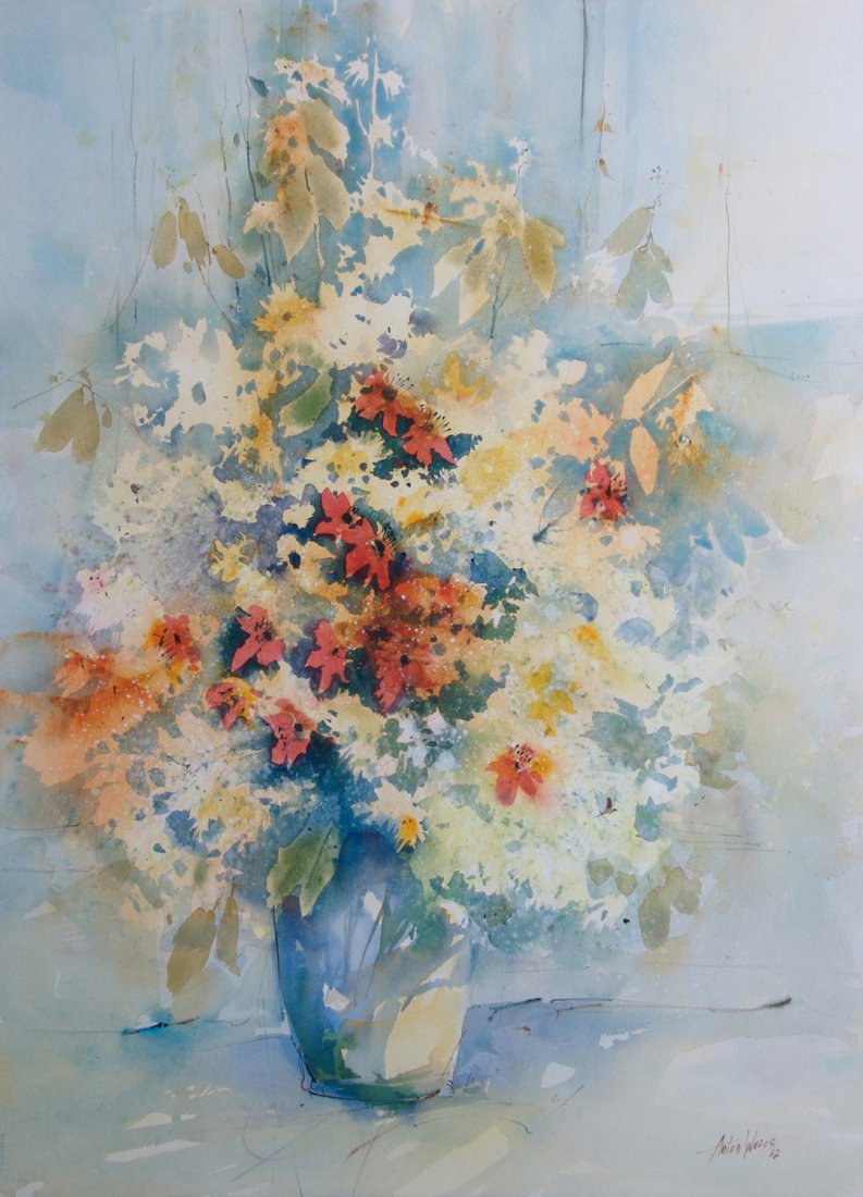 Anton Weiss, (Yugoslavian, b. 1951), Vase of Flow: Anton Weiss (Yugoslavian, b. 1951) Vase of Flowers watercolor signed Anton Weiss (lower right) 29 1/2 x 21 1/2 inches.
