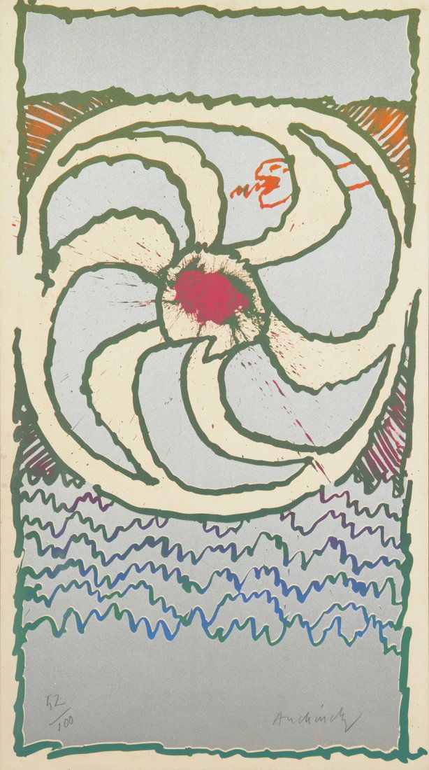 Pierre Alechinsky, (Belgian, b. 1927), Tout a Tra: Pierre Alechinsky (Belgian, b. 1927) Tout a Trac, 1970 color lithograph edition 52/100, signed Alechinsky (lower right) 30 x 16 3/4 inches. Provenance: Museum of Contemporary Art,