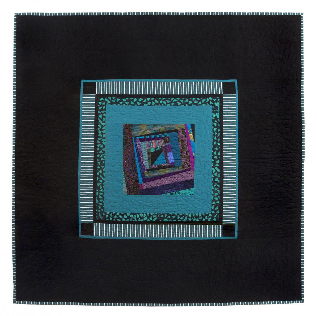 Carole Harris, (American, 20th/21st century), Bla: Carole Harris (American, 20th/21st century) Black and Turquoise Quilt fabric quilt 52 1/2 x 52 1/2 inches. Property from the Collection of Paul King and Associates, Chicago, Illinois