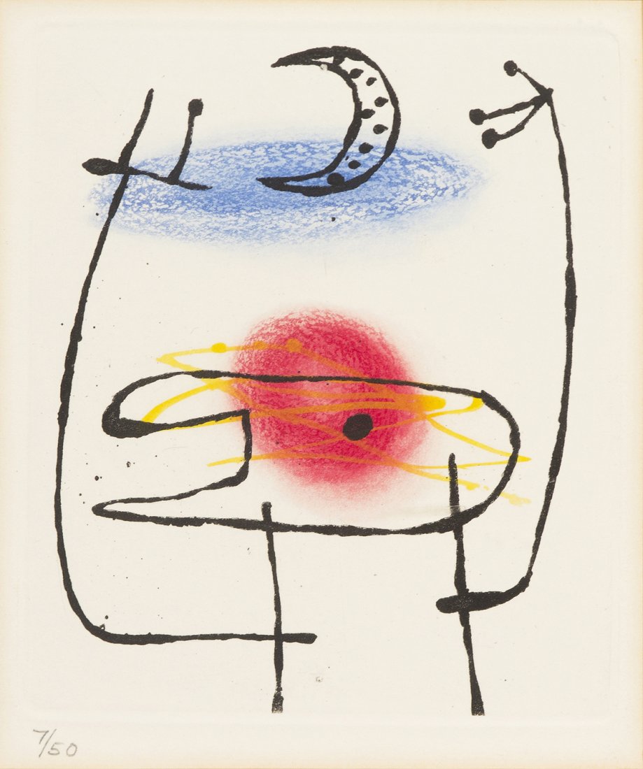 After Joan Miro, (Spanish, 1893-1983), Untitled (: After Joan Miro (Spanish, 1893-1983) Untitled (from La bague d'Aurore) lithograph edition 7/50 5 1/4 x 4 1/2 inches. Provenance: Merrill Chase Galleries, Chicago, Illinois