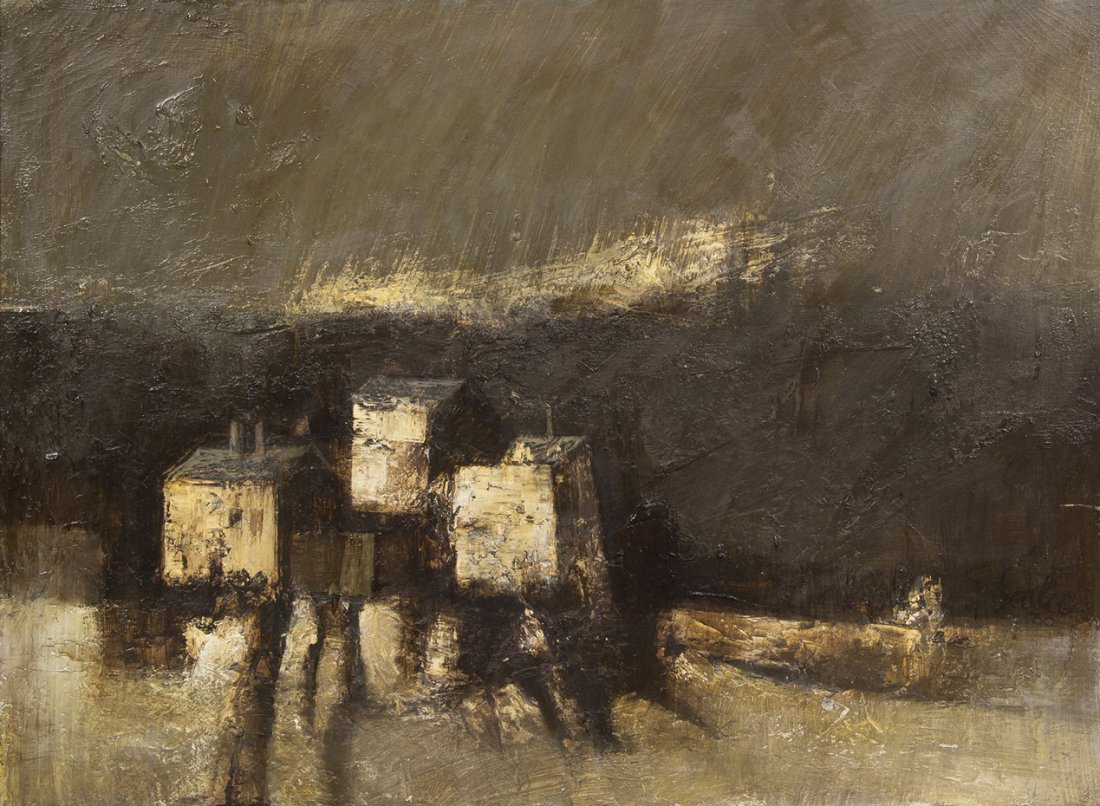 Giorgio Scalco, (Italian, b. 1929), Abstracted Ho: Giorgio Scalco (Italian, b. 1929) Abstracted Houses oil on board signed and dated G. Scalco '60 (lower right) 28 1/2 x 39 3/8 inches.