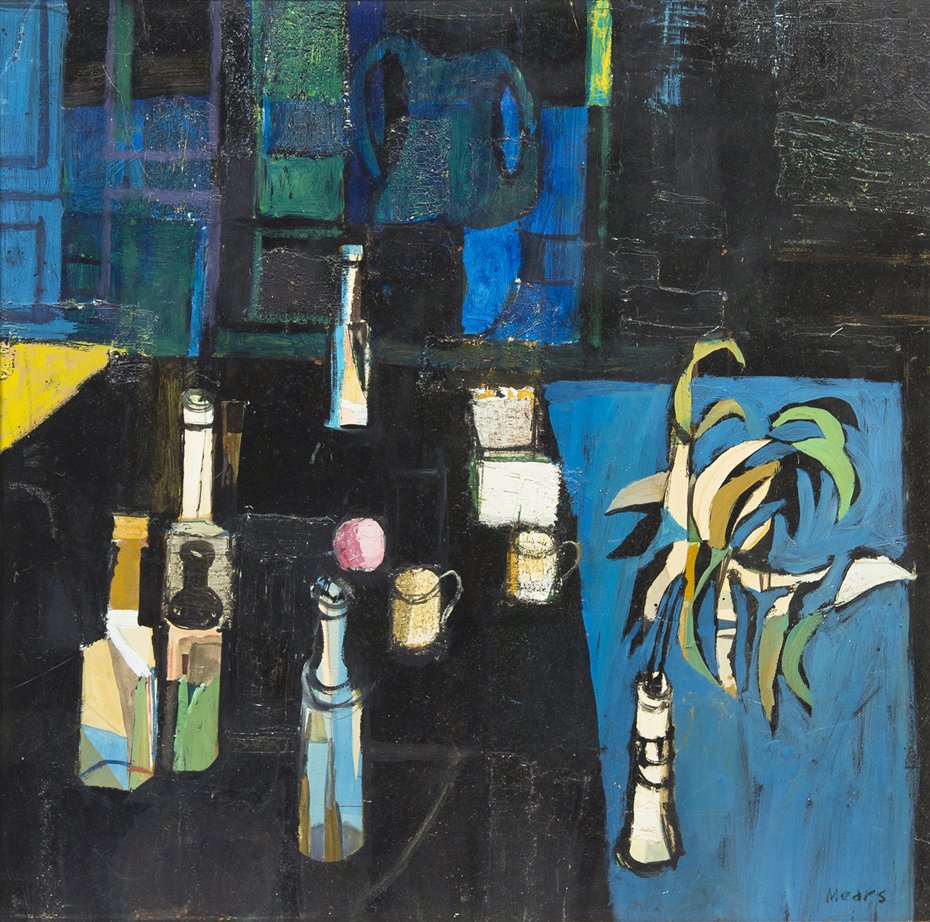 Herbert Richard Mears, (American, 1923-1999), Blu: Herbert Richard Mears (American, 1923-1999) Blue Interior oil on canvas signed Mears (lower right) 28 3/4 x 29 1/4 inches.
