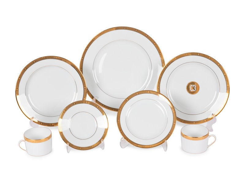 A Bernardaud Limoges Porcelain Dinner Service: A Bernardaud Limoges Porcelain Dinner Service Madison pattern, comprising:12 dinner plates12 salad plates12 bread and butter plates12 flat cups13 sauce