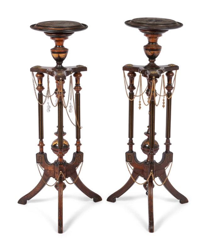 A Pair of Victorian Part-Ebonized and Gilt Walnut Plant Stands (1 of 6)