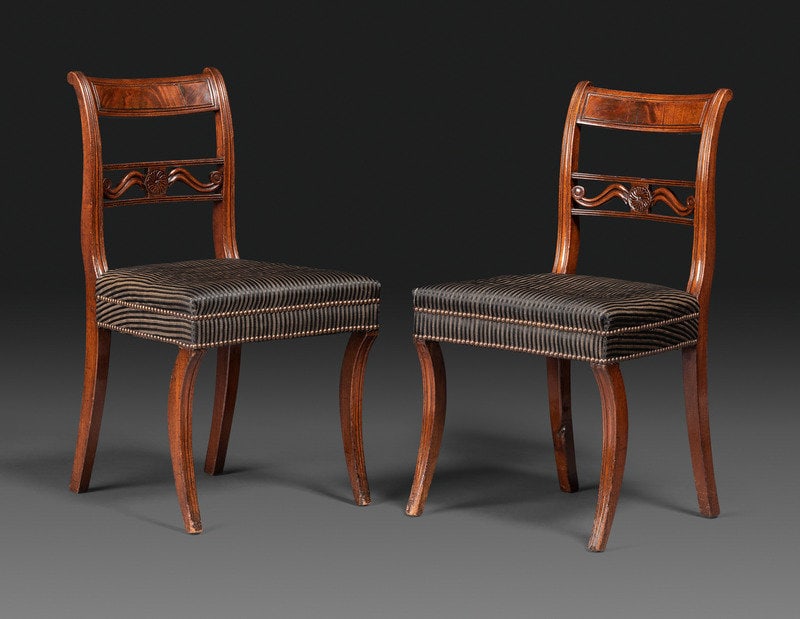 A Pair of Classical Carved and Figured Mahogany Klismos Side Chair (1 of 4)
