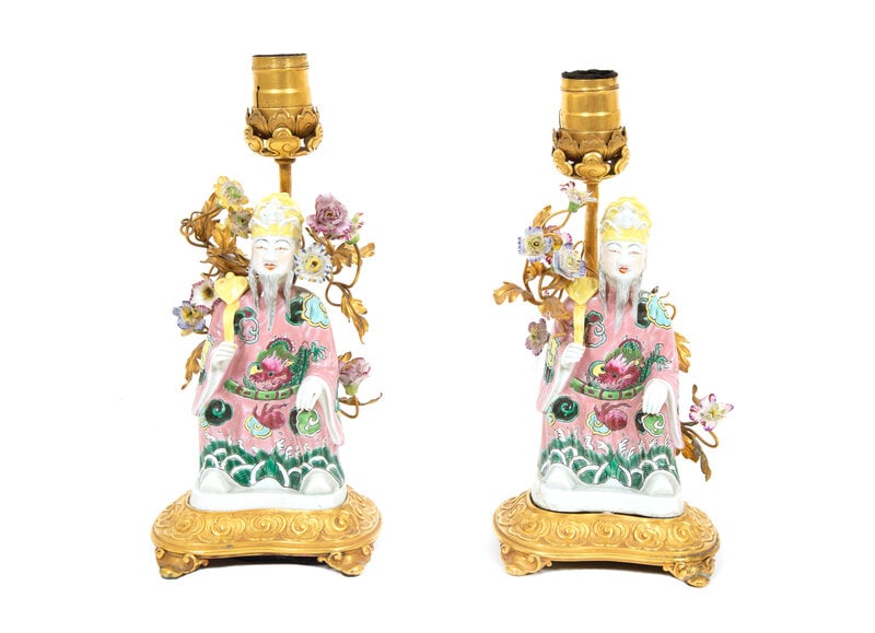 A Pair of Chinese Export Gilt Bronze Mounted Porcelain Figural Lamps (1 of 4)