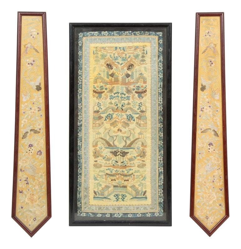 Three Chinese Framed Embroidered Silk Panels (1 of 7)