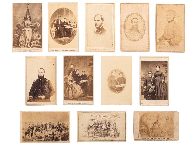 [EARLY PHOTOGRAPHY]. 100+ CDVs, stereoviews, & tintypes of Civil War personalities & civilians. (1 of 6)