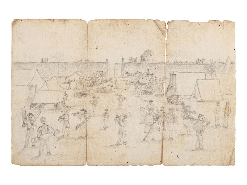 [CIVIL WAR]. Union and Confederate ephemera, incl. a sketch, and a ticket to Johnson's impeachment. (1 of 5)