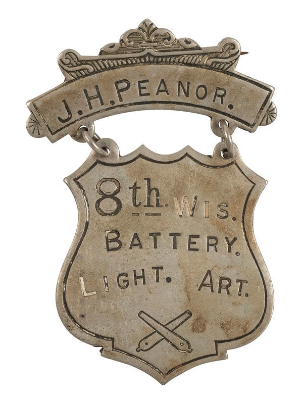 [CIVIL WAR]. 8th Wisconsin Battery Light Artillery ladder badge identified to J.H. Peanor. (1 of 2)