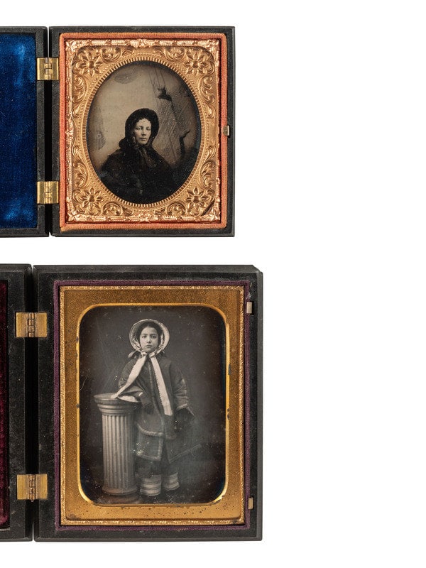 [EARLY PHOTOGRAPHY]. 2 portraits of young women wearing winter clothing, both housed in Union cases. (1 of 1)