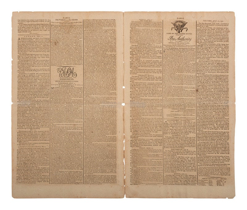 [WASHINGTON, DC]. First newspaper printing of the Act establishing the Federal Capital City. (1 of 3)