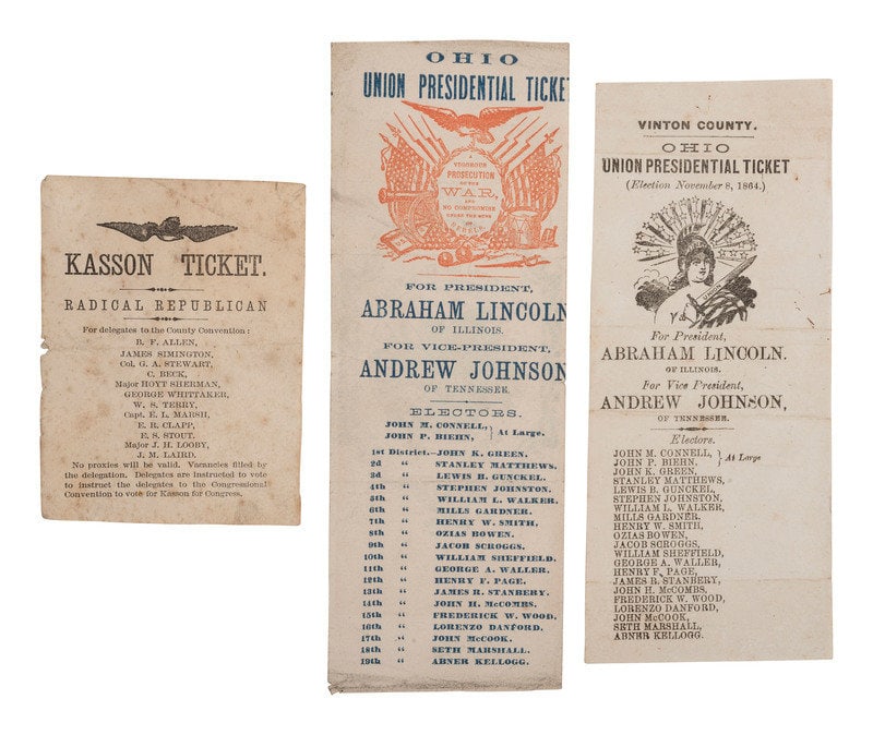 [LINCOLN, Abraham (1809-1865)]. Ephemera associated with Lincoln's life and political career. (1 of 4)