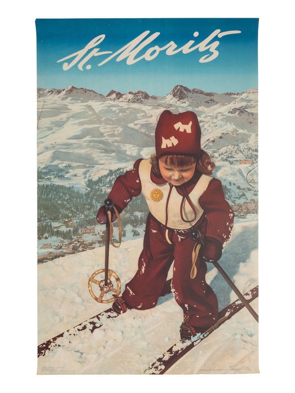 [TRAVEL]. 2 posters advertising ski towns in Switzerland, incl. Klewenalp and St. Moritz. (1 of 1)