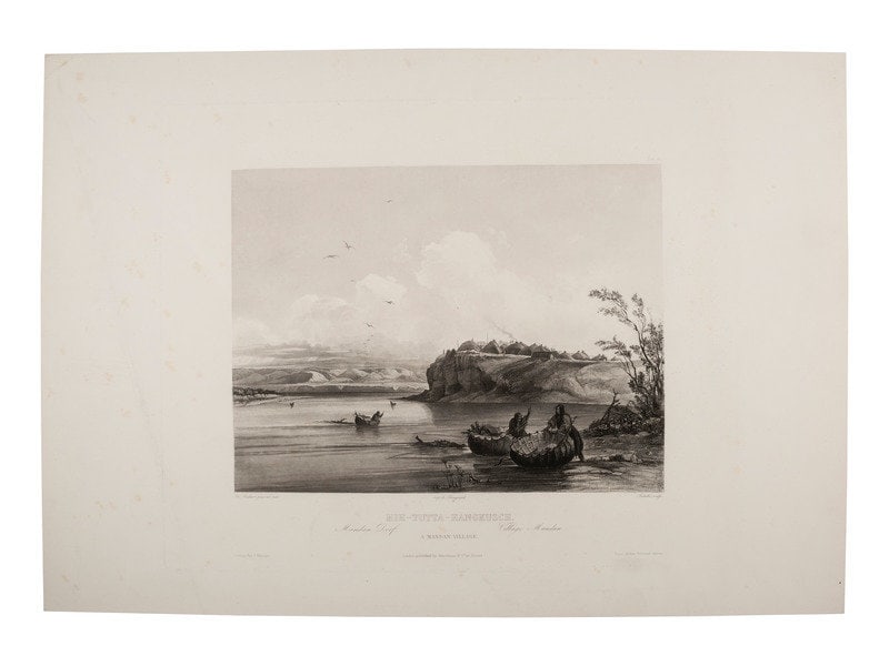 BODMER, Karl (1809-1893): BODMER, Karl (1809-1893) (Swiss-French, 1809-1893) Mih-Tutta-Hangkusch, A Mandan Village (Tab. 16). From Travels in the Interior of North America, Coblenz, Paris, and London, 1839-1842. Engraving, Bod