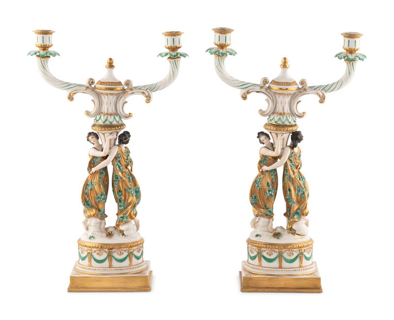 A Pair of Capodimonte Porcelain Figural Two-Light Candelabra (1 of 4)