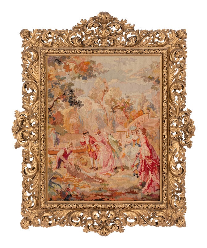 A Continental Wool Tapestry Panel in a Giltwood Frame (1 of 5)