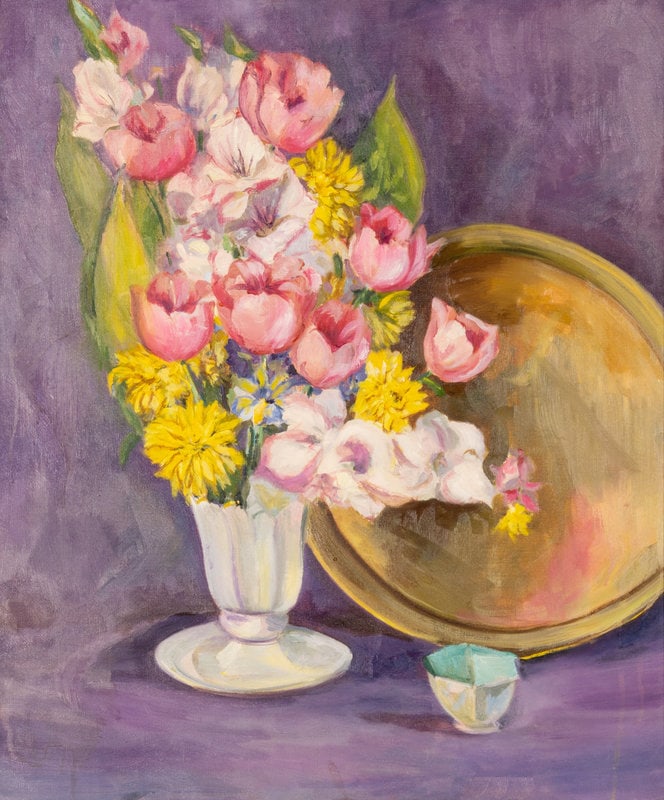 Arrah Lee Gaul (American, 1883-1980) Tulips: Arrah Lee Gaul (American, 1883-1980) Tulips oil on canvas not signed on face 30 x 25 inches. This lot is located in Chicago. Size 30 x 25 inches. Condition